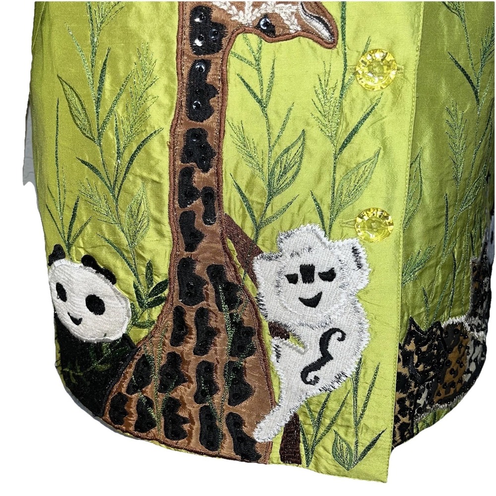 Vtg Anage Silk Jacket Womens M Embroidered Safari Art to Wear Giraffe Peacock - Picture 4 of 14